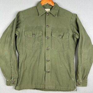 VTG US Army Utility Shirt 15.5 x 35 Small Cotton Sateen OG-107 70s Military USA